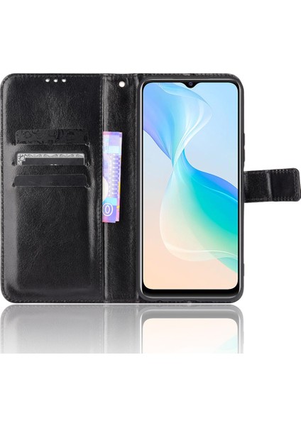 Vivo Y21 / Y21S / Y32 Cüzdan Tasarım Çılgın At Dokusu Deri Deri Telefon Kılıfı (Yurt Dışından)
