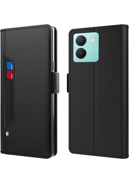 Vivo Y36 4g / 5g Ayna Tasarım Magnetic Flip Kılıf Kart Tutucu Toz Geçirmez Pu Deri + Tpu Telefon Stand Kapağı (Yurt Dışından)