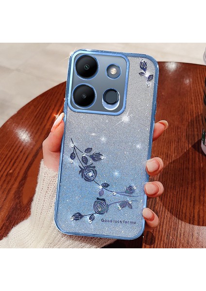 Infinix Smart 7 4g Gradyan Glitter Tpu Kılıf Rhinestone Çiçek Anti-Drop Telefon Kapağı (Yurt Dışından)