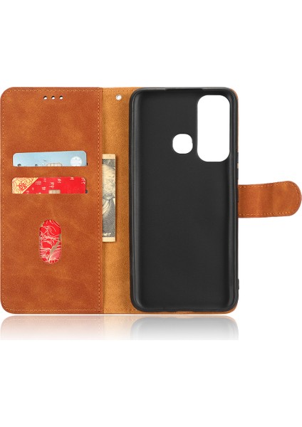 Infinix Hot 11, Cilt Dokunuşu Hissi Cüzdan Standı Folio Flip Pu Deri + Tpu Cep Telefonu Kapağı (Yurt Dışından)