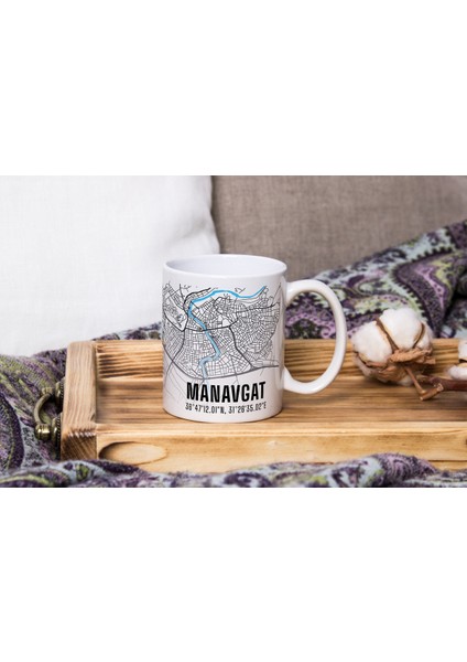 Manavgat Şehir Haritası Baskılı Porselen Kupa Bardak 300 ml