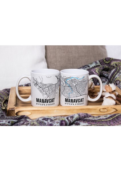 Manavgat Şehir Haritası Baskılı Porselen Kupa Bardak 300 ml