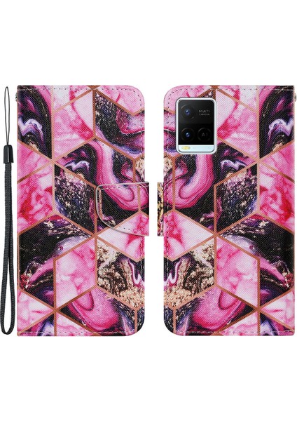 Vivo Y21/Y21S/Y33S Için Çapraz Doku Anti-Düşme Deri Cüzdan Kapak Kayışlı Kılıf Standı (Yurt Dışından)