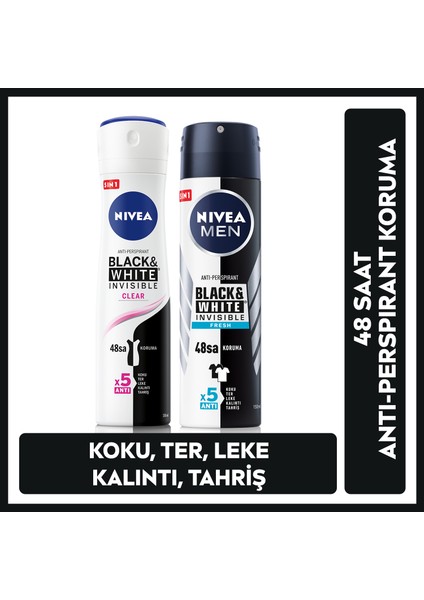 Black&white Clear Bayan Deosprey 150 Ml+Black&white Fresh Erkek Deosprey 150 ml 2'li Paket