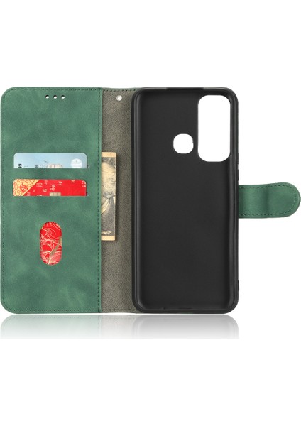 Infinix Hot 11, Cilt Dokunuşu Hissi Cüzdan Standı Folio Flip Pu Deri + Tpu Cep Telefonu Kapağı (Yurt Dışından)