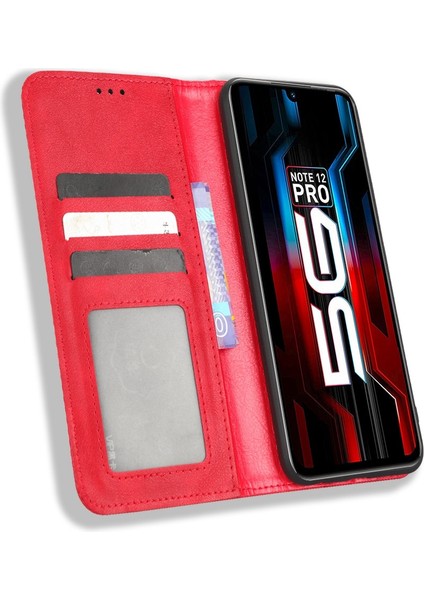 Infinix Note 12 5g X671 / Note 12 Pro 5g X671B Retro Doku Cüzdan Pu Deri Stand Manyetik Emilim Telefon Kapağı (Yurt Dışından)