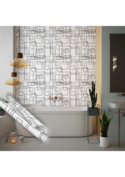 Siyah Beyaz Geometrik Desenli Yapışkanlı Folyo, Mutfak, Tezgah, Masa, Dolap Kaplama Folyosu, Isıya Dayanıklı, Su Geçirmez, Kendinden Yapışkan Folyolar, Sticker, Büyük Ebatlı, Dekoros modelleri