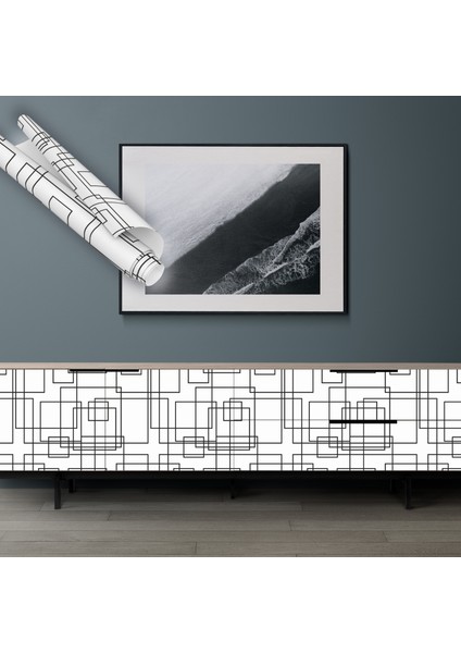 Siyah Beyaz Geometrik Desenli Yapışkanlı Folyo, Mutfak, Tezgah, Masa, Dolap Kaplama Folyosu, Isıya Dayanıklı, Su Geçirmez, Kendinden Yapışkan Folyolar, Sticker, Büyük Ebatlı, Dekoros fırsatları