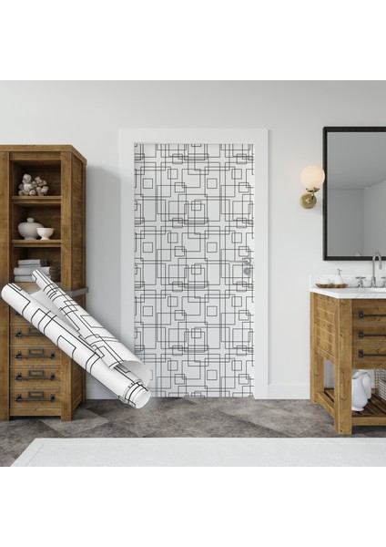 Siyah Beyaz Geometrik Desenli Yapışkanlı Folyo, Mutfak, Tezgah, Masa, Dolap Kaplama Folyosu, Isıya Dayanıklı, Su Geçirmez, Kendinden Yapışkan Folyolar, Sticker, Büyük Ebatlı, Dekoros indirimleri