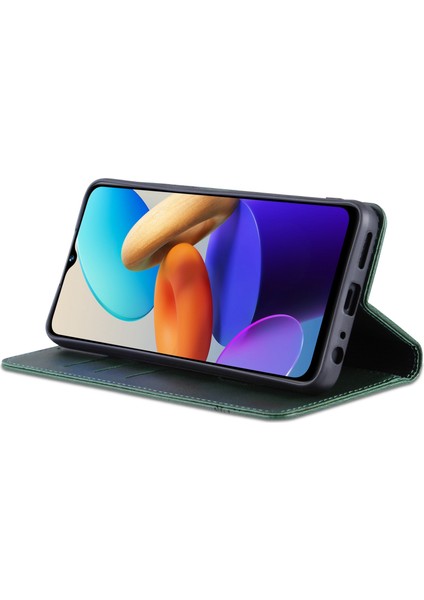 Vivo Y22S 4g / Y22 4g / Y35 4g (2022) Cowhide Doku Pu Deri Kasa Manyetik Otomatik Emici Telefon Kapağı Standı (Yurt Dışından)