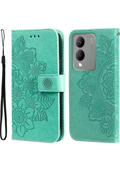 Vivo Y17S 4g Kasa Çiçek Baskılı Pu Deri Cüzdan Kapağı (Yurt Dışından)