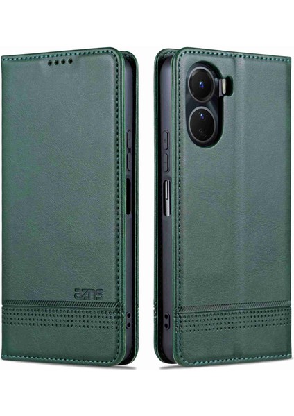 Vivo Y16 4g Cowhide Doku Pu Pu Deri Deri Şok Geçirmez Kılıf Manyetik Otomatik Absorlanmış Telefon Cüzdan Stand Kapağı (Yurt Dışından)