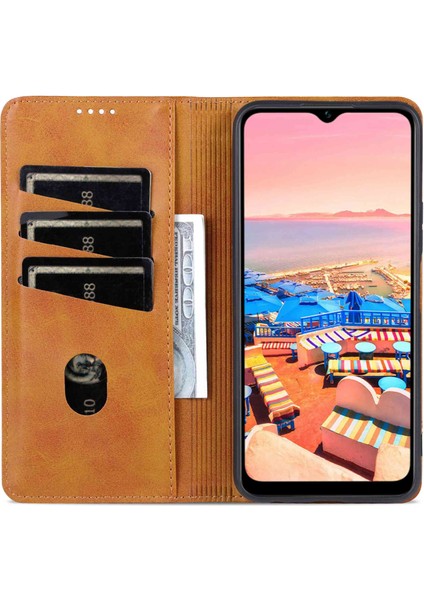 Vivo Y16 4g Cowhide Doku Pu Pu Deri Deri Şok Geçirmez Kılıf Manyetik Otomatik Absorlanmış Telefon Cüzdan Stand Kapağı (Yurt Dışından) fiyatları