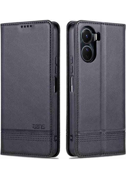 Vivo Y16 4g Cowhide Doku Pu Pu Deri Deri Şok Geçirmez Kılıf Manyetik Otomatik Absorlanmış Telefon Cüzdan Stand Kapağı (Yurt Dışından)