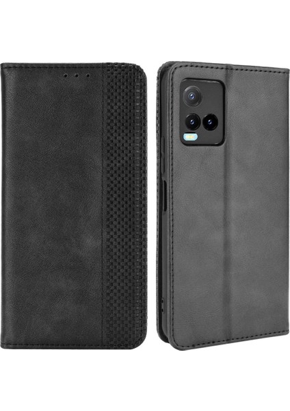 Vivo Y21 / Y21S / Y32 Deri Telefon Cüzdan Stand Kapağı Retro Dokulu Yüzey Manyetik Otomatik Kapanış (Yurt Dışından)