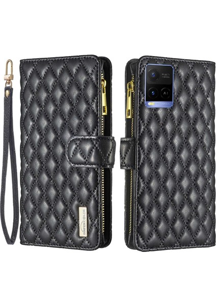 Vivo Y21 / Y21S / Y33S Telefon Kapağı, Fermuarı Cep Tasarımı Mat Anti Drop Kapak Pu Deri Deri Folio Flip Cep Telefon Kılıfı (Yurt Dışından)
