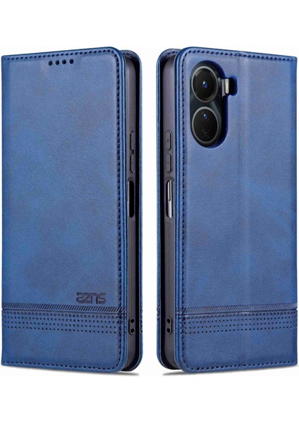 Vivo Y16 4g Cowhide Doku Pu Pu Deri Deri Şok Geçirmez Kılıf Manyetik Otomatik Absorlanmış Telefon Cüzdan Stand Kapağı (Yurt Dışından)
