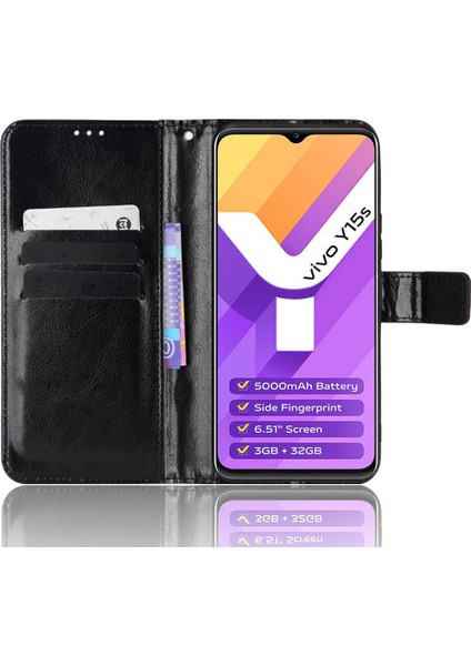 Vivo Y15S/Y15A/Y10/T1/Y01 Folio Flip Iyi Korumalı Stand Cüzdan Çılgın At Dokusu Pu Deri Telefon Kapak Kılıfı (Yurt Dışından)