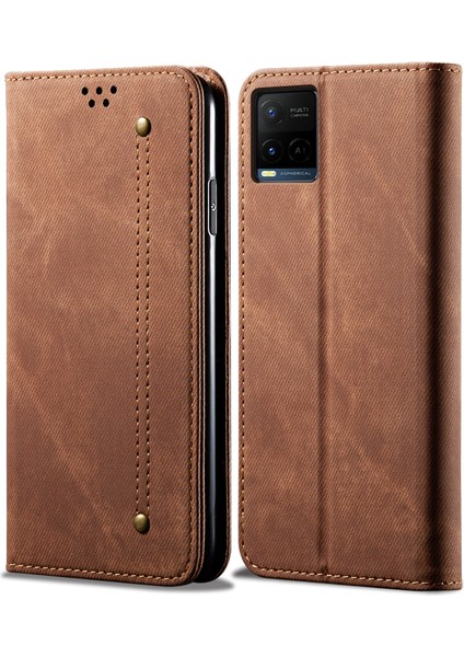 Vivo Y21/Y33S Kot Kumaş Dokusu Darbeye Dayanıklı Cüzdan Deri Telefon Kılıfı (Yurt Dışından) fiyatları