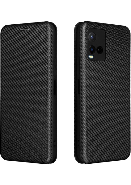 Vivo Y21/Y33S Kart Yuvalı Karbon Fiber Dokulu Deri Telefon Kılıfı (Yurt Dışından)