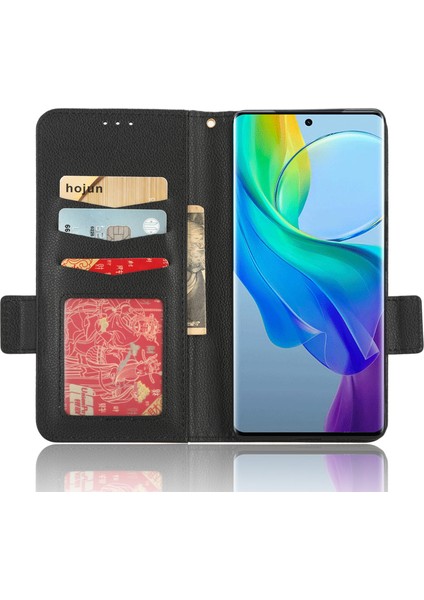 Vivo Y78+ 5g / Y78 5g / V29 Lite 5g Litchi Doku Manyetik Toka Telefon Kılıfı Pu Deri Cüzdan Stand Kapağı (Yurt Dışından)