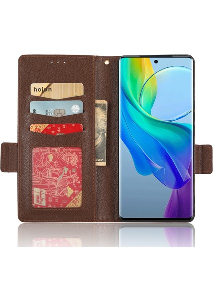 Vivo Y78+ 5g / Y78 5g / V29 Lite 5g Litchi Doku Manyetik Toka Telefon Kılıfı Pu Deri Cüzdan Stand Kapağı (Yurt Dışından)