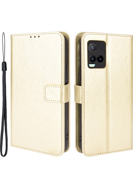 Vivo Y21 / Y21S / Y32 Cüzdan Tasarım Çılgın At Dokusu Deri Deri Telefon Kılıfı (Yurt Dışından)