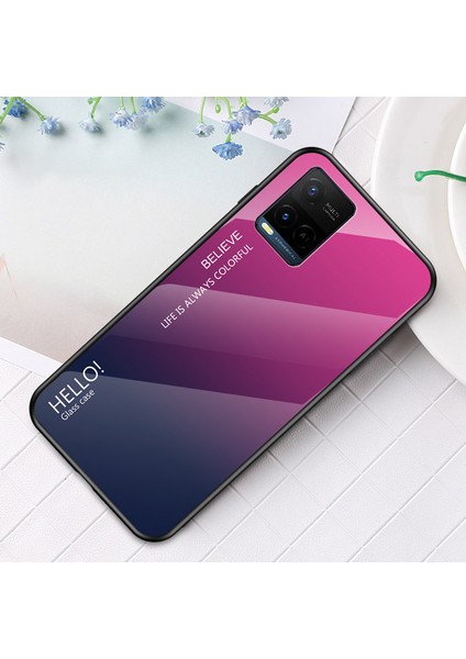 Gradyan Tasarım Şok Geçirmez Koruyucu Tpu Temperli Cam Geri Telefon Kılıfı Için Vivo Y21 / Y33S (Yurt Dışından) indirimleri