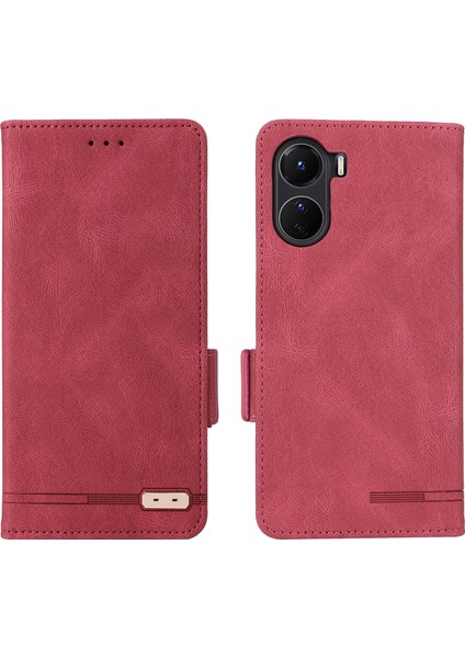 Vivo Y16 4g Pu Deri Anti-Drop Kılıf Donanım Dekoru Çift Manyetik Toka Cüzdan Stand Telefon Kapağı (Yurt Dışından)