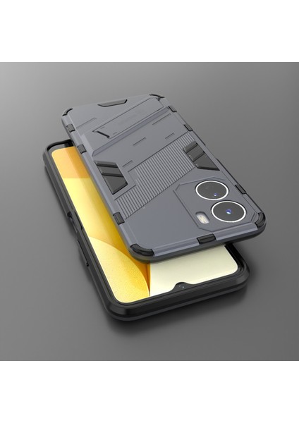 Vivo Y16 4g Kickstand Telefon Kılıfı Çift Katmanlı Tasarım Yumuşak Tpu Sabit Pc Şok Geçirmez Koruyucu Kapak (Yurt Dışından)