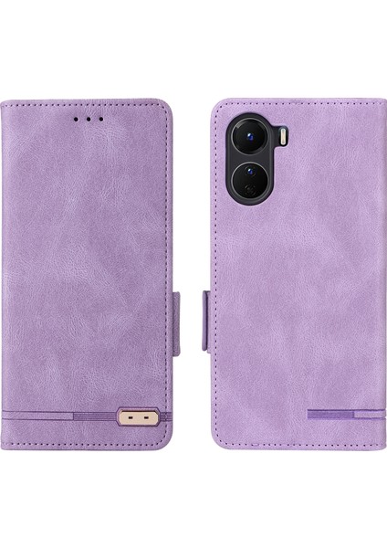 Vivo Y16 4g Pu Deri Anti-Drop Kılıf Donanım Dekoru Çift Manyetik Toka Cüzdan Stand Telefon Kapağı (Yurt Dışından)