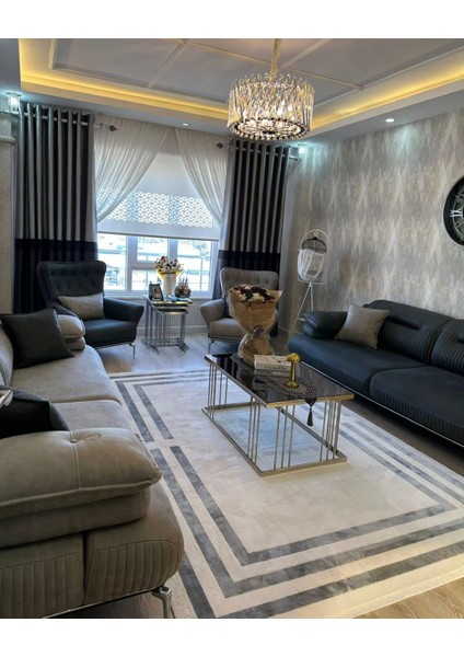 %100 Bambu 6 M2 Metrekare Salon Halısı Oturma Odası Halısı KUMRU5662 Gri