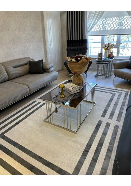 %100 Bambu 6 M2 Metrekare Salon Halısı Oturma Odası Halısı KUMRU5662 Gri