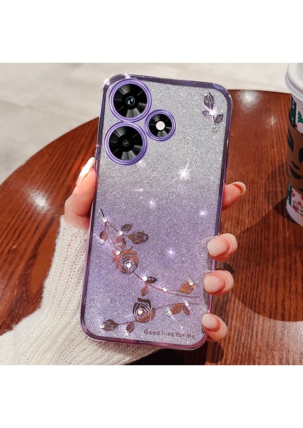 Infinix Hot 30 Play Glitter Gradient Tpu Cep Telefon Kılıfı Rhinestone Çiçek Shock Kapak Kapak (Yurt Dışından)