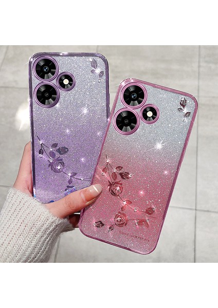 Infinix Hot 30 Play Glitter Gradient Tpu Cep Telefon Kılıfı Rhinestone Çiçek Shock Kapak Kapak (Yurt Dışından) fiyatları