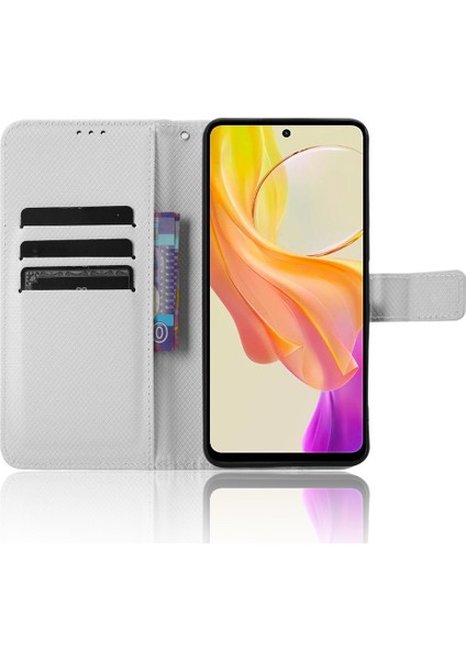 Vivo Y36 4g / Y36 5g Cep Telefon Kılıfı Stand Standı Pu Deri Kabuk Elmas Doku Telefon Kapağı (Yurt Dışından)