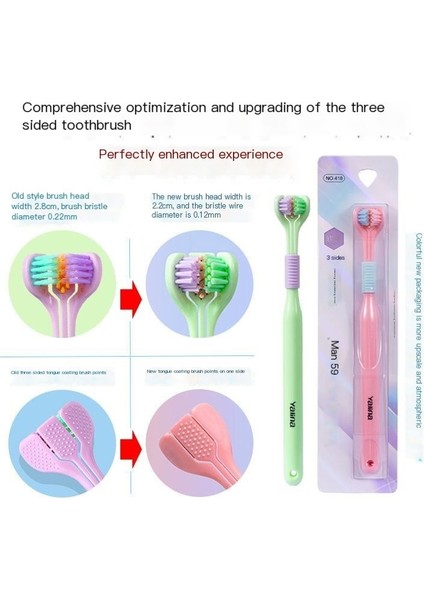 Üç Taraflı Diş Fırçası Yumuşak Kıl Yetişkin Dil Kazıma Üç Başlı Macaron Rengi (Yurt Dışından)