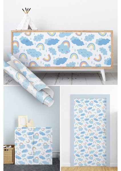 Mavi Bulutlar Bebek Odası Yapışkanlı Folyo, Çizgi Film Desenli, Bebek Odası, Çocuk Odaları, Kaplama Folyosu, Yapışkan Folyolar, Sticker, Büyük Ebatlı, Dekoros