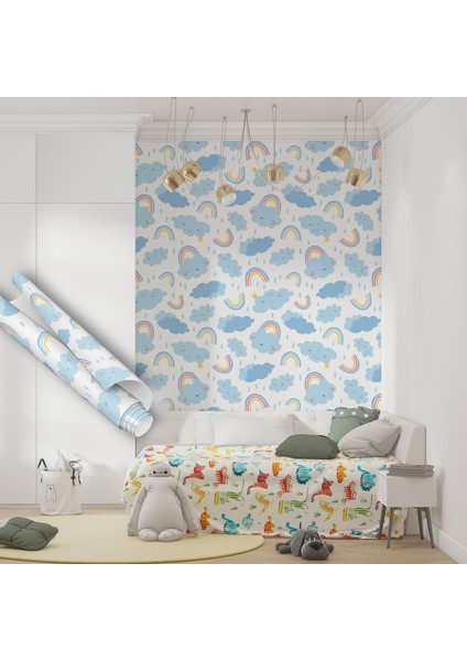 Mavi Bulutlar Bebek Odası Yapışkanlı Folyo, Çizgi Film Desenli, Bebek Odası, Çocuk Odaları, Kaplama Folyosu, Yapışkan Folyolar, Sticker, Büyük Ebatlı, Dekoros indirimleri
