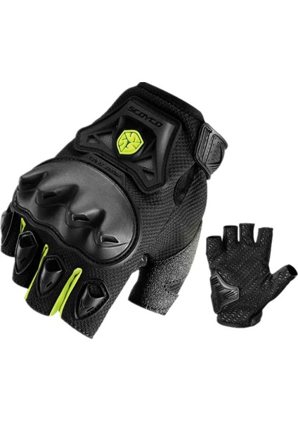 Motosiklet Korumalı Yazlık Full Koruma Yarım Parmak Kaydırmaz Kumaş Neon Motor Eldiven