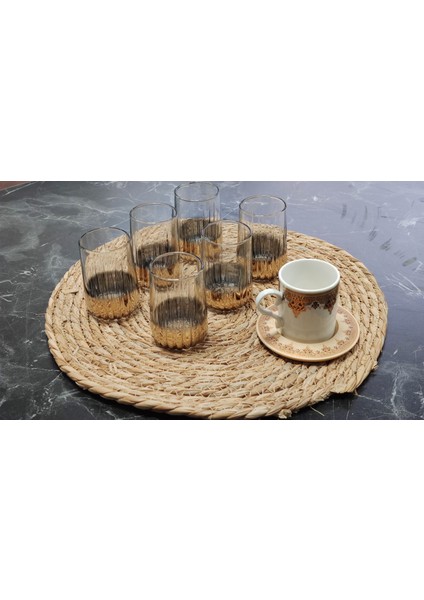 Altın Yaldızlı Kahve Yanı Bardak Vibe 6lı modelleri