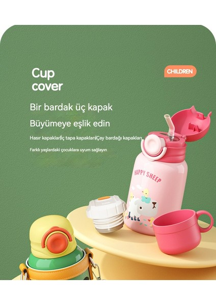 316 Gıda Sınıfı Çocuk Termos Bardak, Bir Bardak Üç Kapak, 450ML Kapasite (Yurt Dışından)