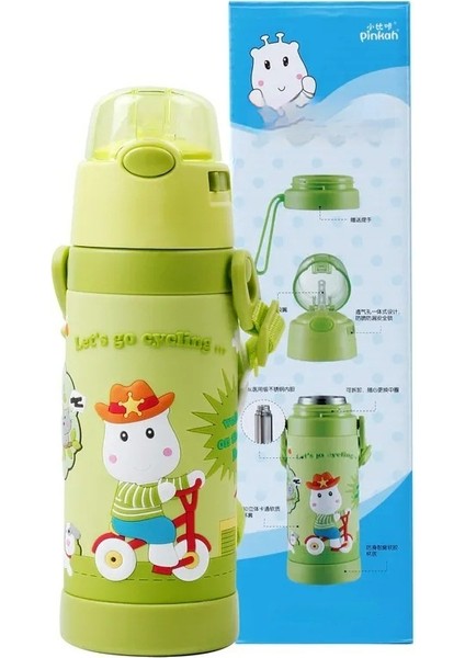 316 Paslanmaz Çelik Çocuk Termos Bardak, 3D Stereoskopik Desen, Düşmeyi Önleyici Boya, 500ML (Yurt Dışından)