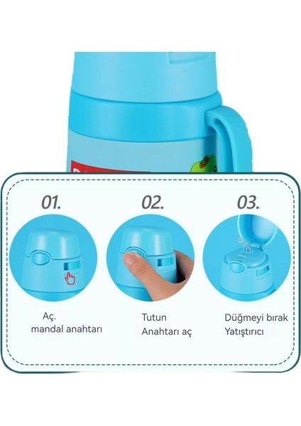 316 Paslanmaz Çelik Çocuk Termos Bardak, 3D Stereoskopik Desen, Düşmeyi Önleyici Boya, 500ML (Yurt Dışından)
