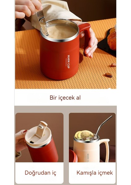 304 Paslanmaz Çelik Kupa/kahve Fincanı/kahvaltı Bardağı/ofis Su Bardağı/termos Bardak, Katlanır Kaşık ve Pipet, 400ML (Yurt Dışından)