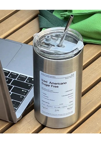 Amerikan Tarzı 304 Paslanmaz Çelik Kahve Fincanı, Taşınabilir Araba Fincanı, Vakum Çift Katmanlı Pipet Yalıtım Bardağı, 350ML (Yurt Dışından)