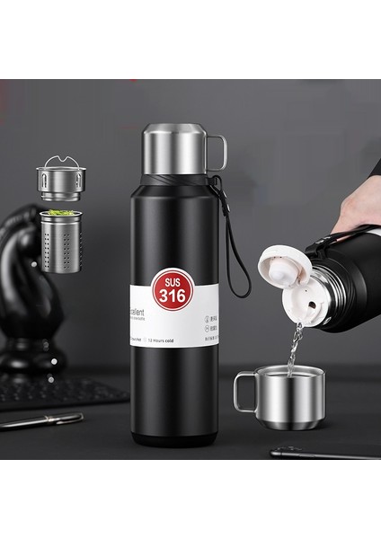 316 Paslanmaz Çelik Büyük Kapasiteli Termos Bardak, Açık Spor Taşınabilir Termos Bardak, 800ML (Yurt Dışından)