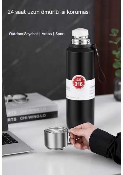 316 Paslanmaz Çelik Büyük Kapasiteli Termos Bardak, Açık Spor Taşınabilir Termos Bardak, 800ML (Yurt Dışından)