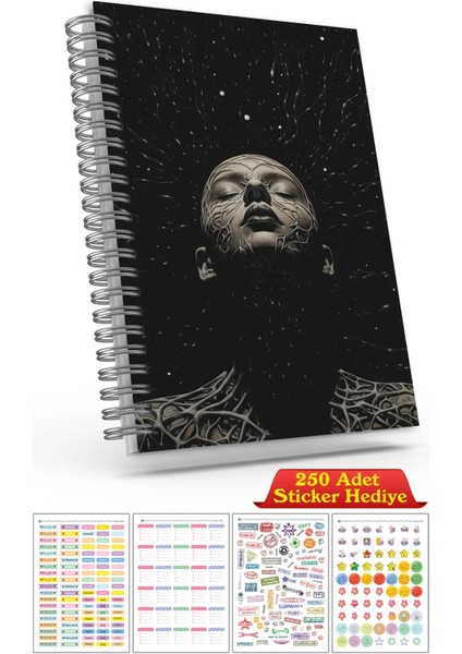 A5 Boyutunda Ajanda Süresiz Haftalık Planlayıcı Defter (250 Adet Sticker Hediyeli)