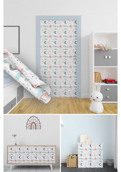 Yıldızlar ve Bulutlar Çocuk Odası Yapışkanlı Folyo, Gökyüzü Bebek Odası Folyosu, Çizgi Film Desenli, Bebek Odası, Çocuk Odaları, Kaplama Folyosu, Yapışkan Folyolar, Sticker, Büyük Ebatlı, Dekoros